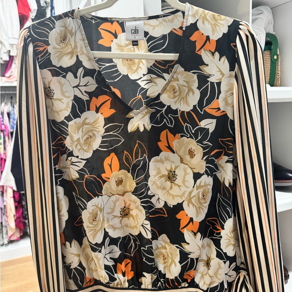 Cabi Women's Floral Blouse - Black and Orange